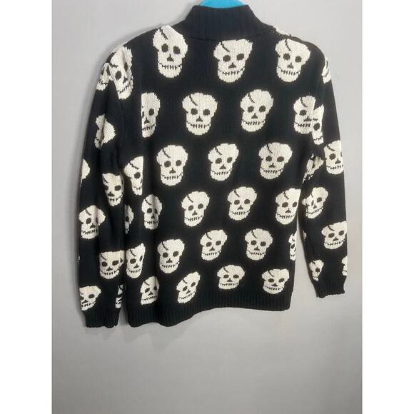 Skull Cardigan Black White Somfort Cozy Y2K Emo Goth Grunge Whimsy Rock Sz L - Picture 11 of 14